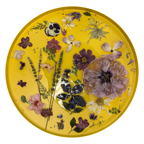Handcrafted Resin Coffee Table With Owner-Grown Botanicals And Matte Gold Base – Unique Floral Design | Made in USA Michelle Marie Boutique  Coffee Table