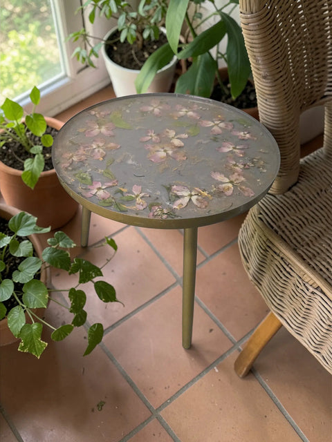 Handcrafted Resin Coffee Table With Owner-Grown Botanicals And Matte Gold Base – Unique Floral Design | Made in USA Michelle Marie Boutique  Coffee Table