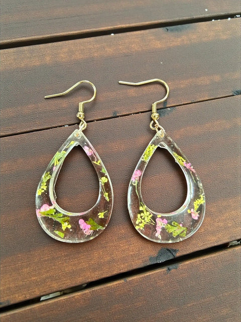Handcrafted Resin Drop Earrings with Real Pressed Flowers – Lightweight Floral Jewelry | Made in USA Michelle Marie Boutique  Earring