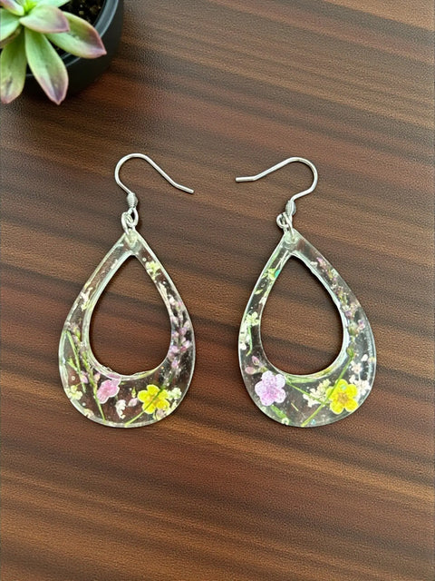 Handcrafted Resin Drop Earrings with Real Pressed Flowers – Lightweight Floral Jewelry | Made in USA Michelle Marie Boutique  Earring
