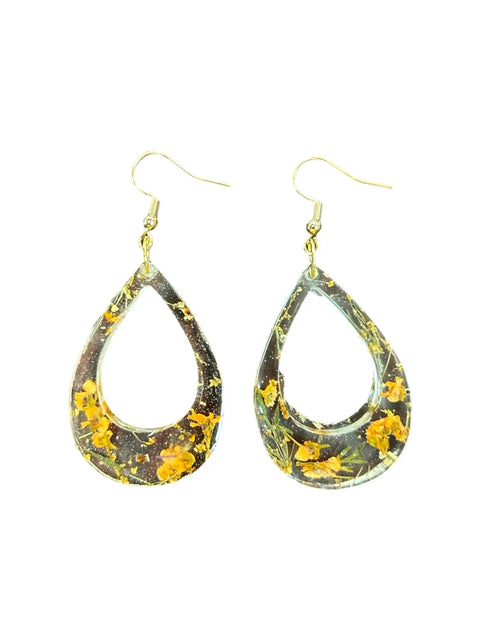 Handcrafted Resin Drop Earrings with Real Pressed Flowers – Lightweight Floral Jewelry | Made in USA Michelle Marie Boutique  Earring
