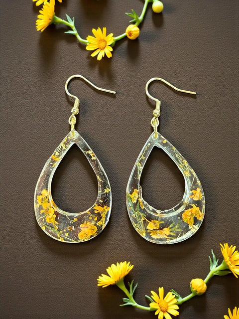 Handcrafted Resin Drop Earrings with Real Pressed Flowers – Lightweight Floral Jewelry | Made in USA Michelle Marie Boutique  Earring