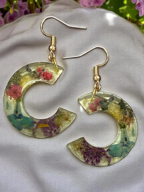 Handcrafted Resin Drop Earrings with Real Pressed Flowers – Lightweight Floral Jewelry | Made in USA Michelle Marie Boutique  Earring