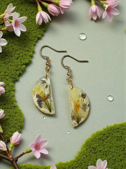 Handcrafted Resin Drop Earrings with Real Pressed Flowers – Lightweight Floral Jewelry | Made in USA Michelle Marie Boutique  Earring