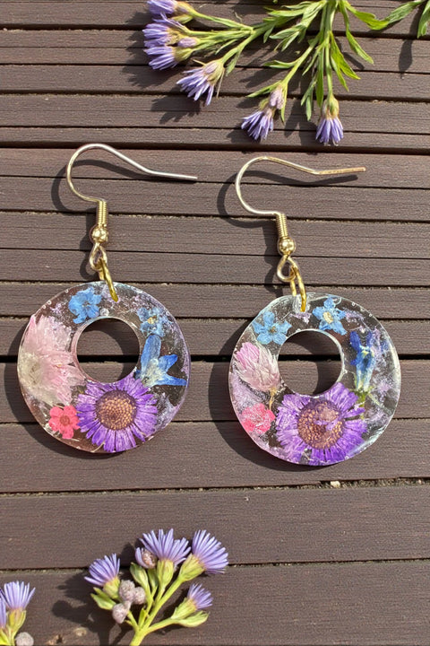 Handcrafted Resin Drop Earrings with Real Pressed Flowers – Lightweight Floral Jewelry | Made in USA Michelle Marie Boutique  Earring
