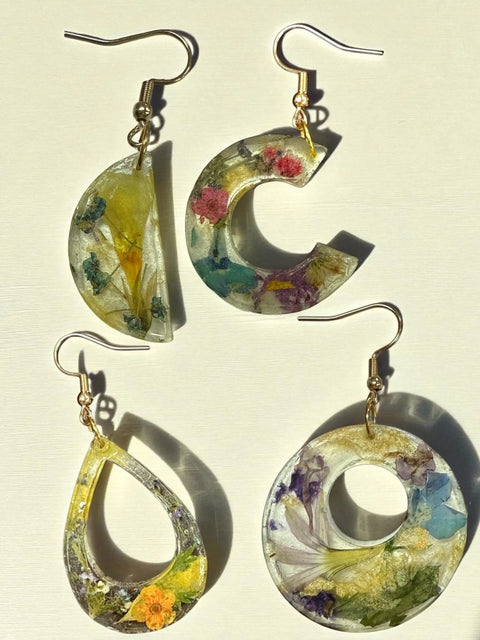 Handcrafted Resin Drop Earrings with Real Pressed Flowers – Lightweight Floral Jewelry | Made in USA Michelle Marie Boutique  Earring