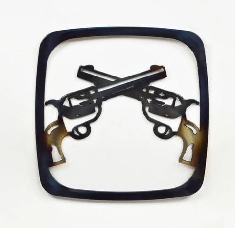 Handcrafted Revolver Western Metal Trivet – Rustic Kitchen Hot Plate Decor | Made in USA Knights Home Decor  item