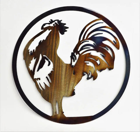 Handcrafted Rooster Wall Art 13 Inch – Rustic Farmhouse Decor | Made in USA Circle Silhouette Knights Home Decor  item