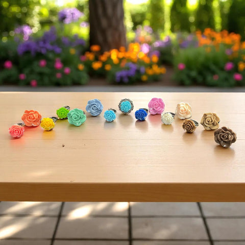 Handcrafted Rose Blossom Stainless Steel Ring – Multicolor Floral Accent | Made in USA by Michelle Marie Boutique Michelle Marie Boutique  Rings
