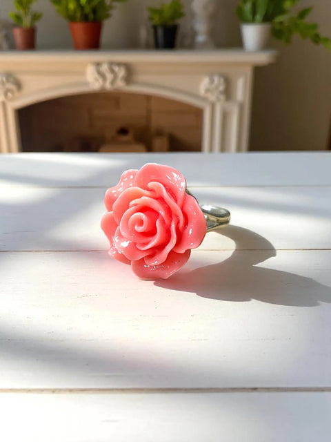Handcrafted Rose Blossom Stainless Steel Ring – Multicolor Floral Accent | Made in USA by Michelle Marie Boutique Michelle Marie Boutique  Rings
