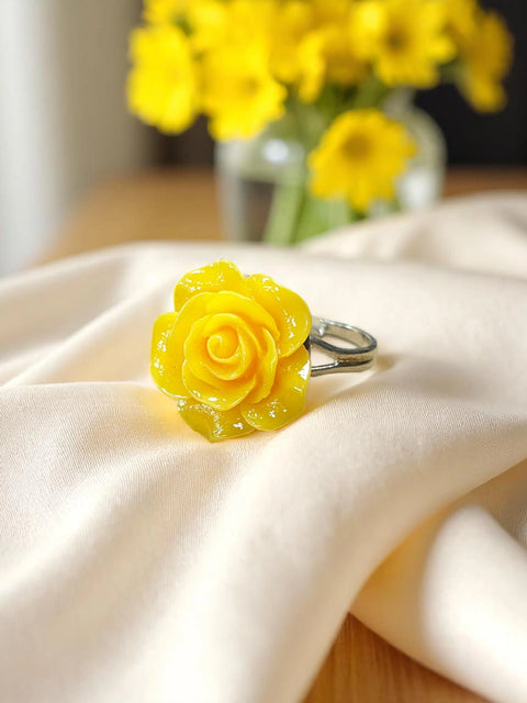Handcrafted Rose Blossom Stainless Steel Ring – Multicolor Floral Accent | Made in USA by Michelle Marie Boutique Michelle Marie Boutique  Rings