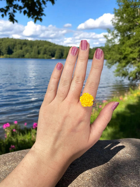 Handcrafted Rose Blossom Stainless Steel Ring – Multicolor Floral Accent | Made in USA by Michelle Marie Boutique Michelle Marie Boutique  Rings