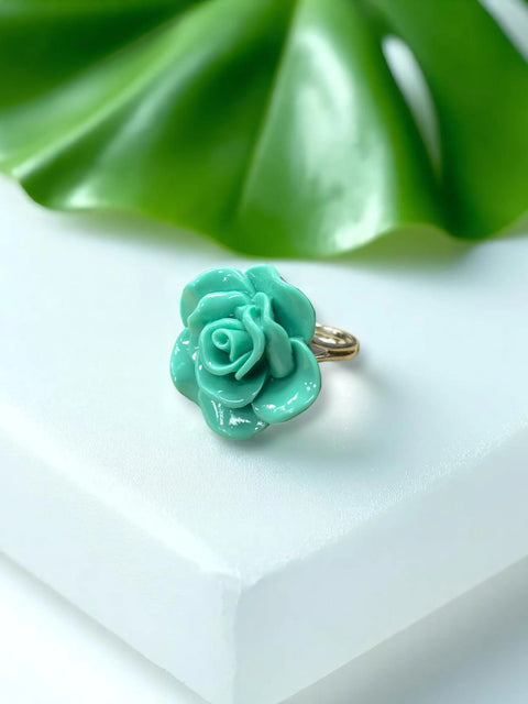 Handcrafted Rose Blossom Stainless Steel Ring – Multicolor Floral Accent | Made in USA by Michelle Marie Boutique Michelle Marie Boutique  Rings