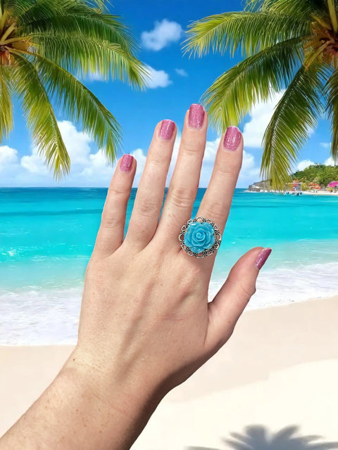 Handcrafted Rose Blossom Stainless Steel Ring – Multicolor Floral Accent | Made in USA by Michelle Marie Boutique Michelle Marie Boutique  Rings