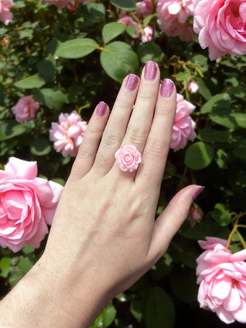 Handcrafted Rose Blossom Stainless Steel Ring – Multicolor Floral Accent | Made in USA by Michelle Marie Boutique Michelle Marie Boutique  Rings