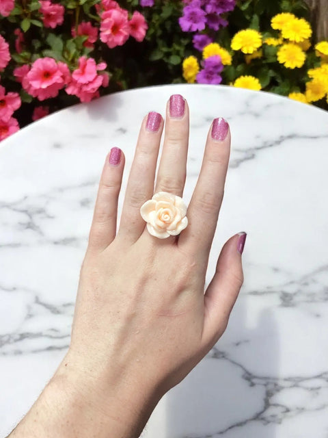 Handcrafted Rose Blossom Stainless Steel Ring – Multicolor Floral Accent | Made in USA by Michelle Marie Boutique Michelle Marie Boutique  Rings