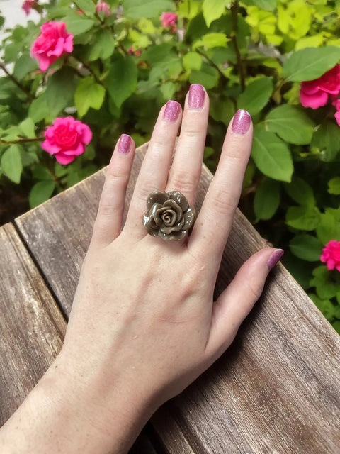 Handcrafted Rose Blossom Stainless Steel Ring – Multicolor Floral Accent | Made in USA by Michelle Marie Boutique Michelle Marie Boutique  Rings