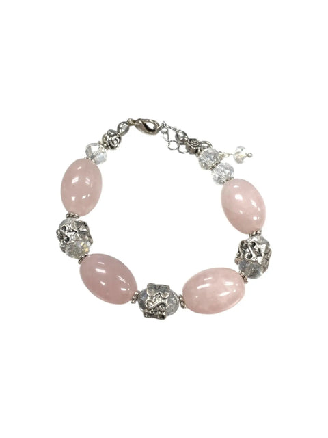 Handcrafted Rose Quartz Bracelet – Clear Crystal & Stainless Steel Rose Beads | Made in USA Michelle Marie Boutique  Bracelets