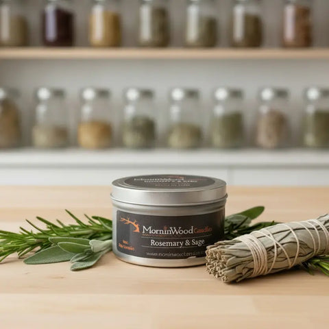 Handcrafted Rosemary and Sage Soy Candle – 7oz Tin | Natural Home Fragrance | Made in USA by MorninWood Candles MorninWood Candles  Candles