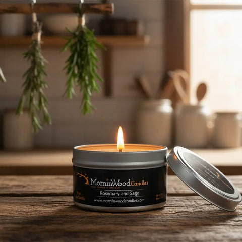 Handcrafted Rosemary and Sage Soy Candle – 7oz Tin | Natural Home Fragrance | Made in USA by MorninWood Candles MorninWood Candles  Candles
