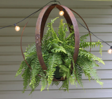 Handcrafted Rustic Hanging Plant Holder – Reclaimed Whiskey Barrel Rings | Made in USA Amish Toy Box  Outdoor