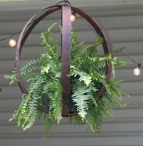 Handcrafted Rustic Hanging Plant Holder – Reclaimed Whiskey Barrel Rings | Made in USA Amish Toy Box  Outdoor