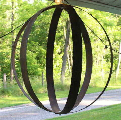 Handcrafted Rustic Hanging Plant Holder – Reclaimed Whiskey Barrel Rings | Made in USA Amish Toy Box  Outdoor