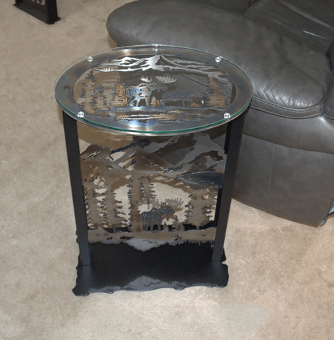 Handcrafted Rustic Moose Metal Accent Table – Northern Wilderness Decor – Made in USA Knights Home Decor  item