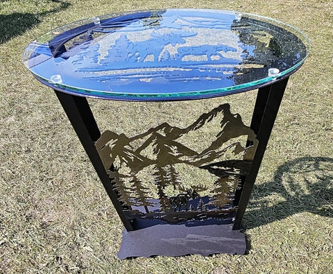 Handcrafted Rustic Moose Metal Accent Table – Northern Wilderness Decor – Made in USA Knights Home Decor  item