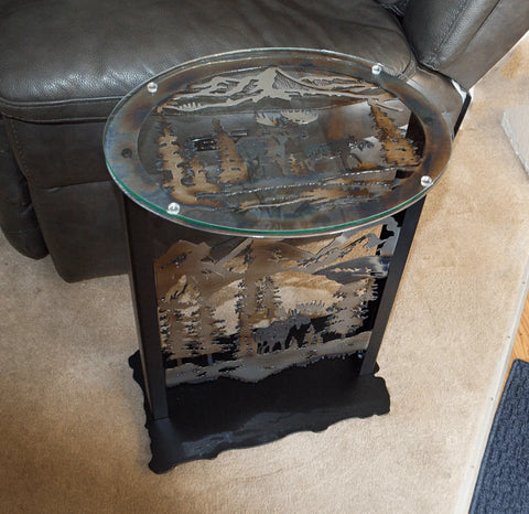 Handcrafted Rustic Moose Metal Accent Table – Northern Wilderness Decor – Made in USA Knights Home Decor  item