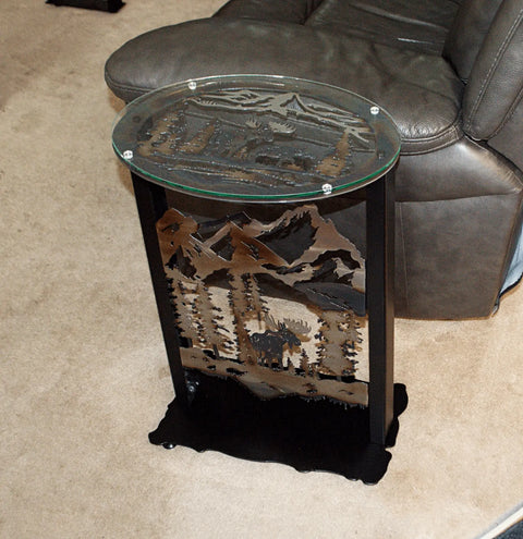 Handcrafted Rustic Moose Metal Accent Table – Northern Wilderness Decor – Made in USA Knights Home Decor  item