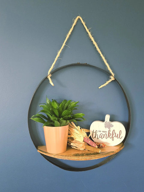 Handcrafted Rustic Reclaimed Whiskey Barrel Ring Wall Shelf – Solid Wood Decor – Made in USA Hanging Shelf Amish Toy Box  Single Detail Page Misc