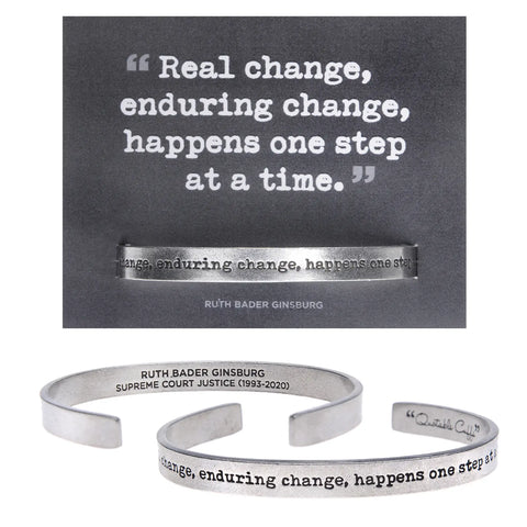 Handcrafted Ruth Bader Ginsburg Quote Pewter Open Cuff Bracelet – Inspirational Jewelry | Made in USA Whitney Howard Designs  Cuff Bracelets