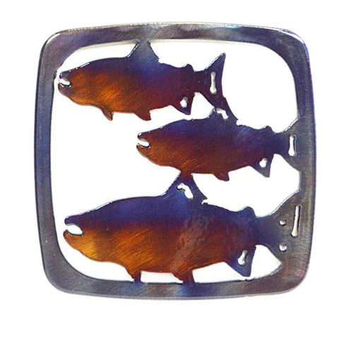 Handcrafted Salmon Metal Coaster – Rustic Heat-Treated Finish | Premium Tabletop Decor Made in USA Knights Home Decor  item