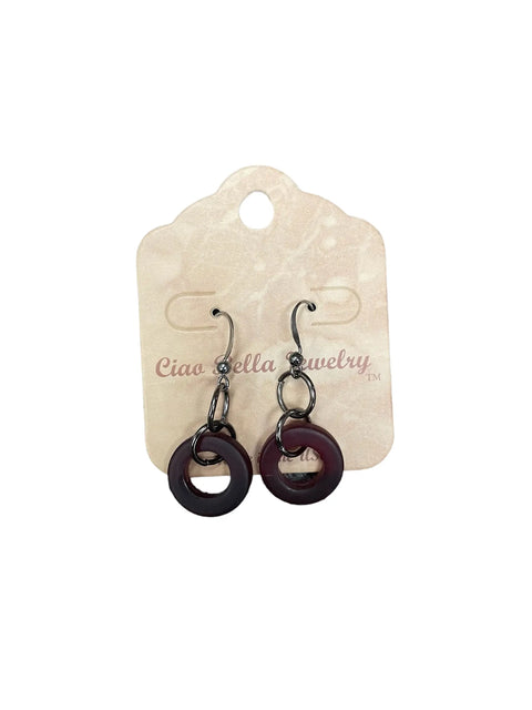 Handcrafted Sea Glass Dangle Loop Earrings – Mahogany & Pale Blue Circles | Lightweight Jewelry Made in USA Michelle Marie Boutique  Earrings