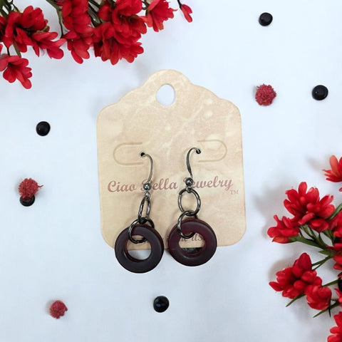Handcrafted Sea Glass Dangle Loop Earrings – Mahogany & Pale Blue Circles | Lightweight Jewelry Made in USA Michelle Marie Boutique  Earrings