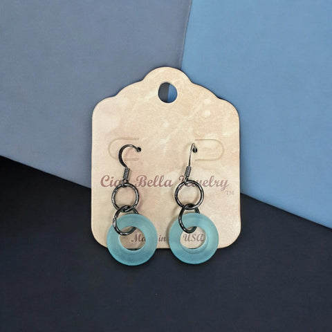 Handcrafted Sea Glass Dangle Loop Earrings – Mahogany & Pale Blue Circles | Lightweight Jewelry Made in USA Michelle Marie Boutique  Earrings