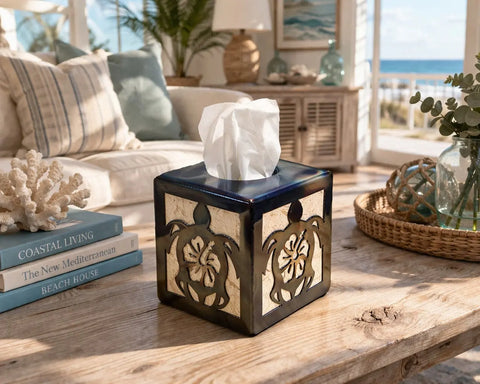 Handcrafted Sea Turtle Tissue Box Cover – Coastal Home Accent – Made in USA | Artisan Decor Knights Home Decor  item