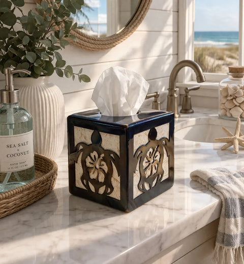 Handcrafted Sea Turtle Tissue Box Cover – Coastal Home Accent – Made in USA | Artisan Decor Knights Home Decor  item