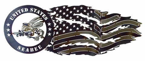 Handcrafted Seabee Metal Flag Wall Art – Patriotic Tattered USA Flag Décor | Made in USA Knights Home Decor  item