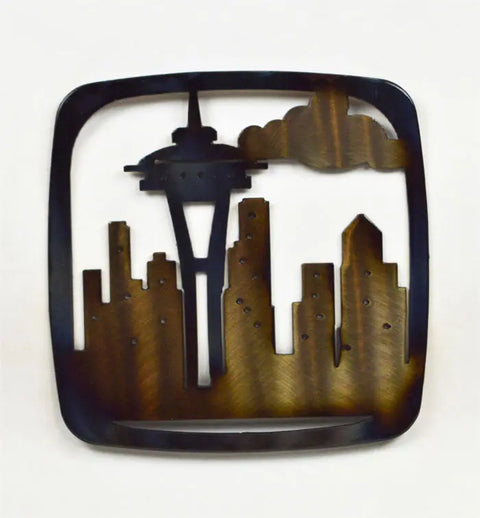 Handcrafted Seattle Skyline Trivet – Rustic Kitchen Hot Pad – Made in USA Knights Home Decor  item