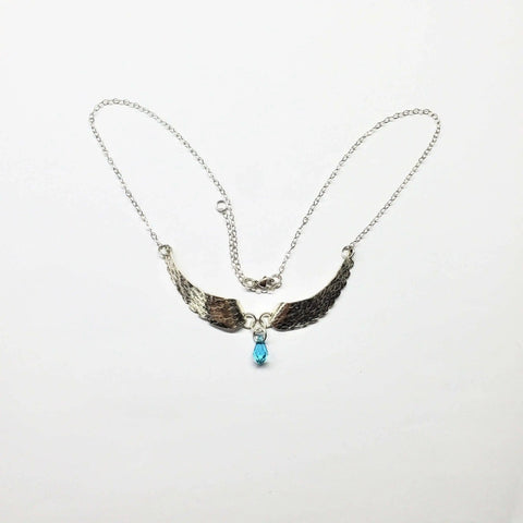 Handcrafted Silver Angel Wing Necklace With Blue Crystal Drop – Montana Forge | Made in USA Alexa Martha Designs  Necklace
