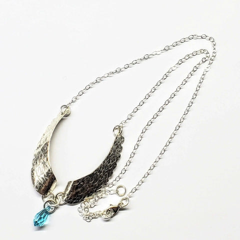Handcrafted Silver Angel Wing Necklace With Blue Crystal Drop – Montana Forge | Made in USA Alexa Martha Designs  Necklace
