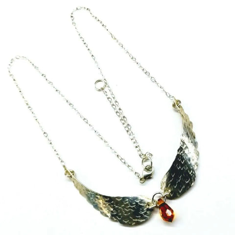 Handcrafted Silver Angel Wing Necklace With Blue Crystal Drop – Montana Forge | Made in USA Alexa Martha Designs  Necklace