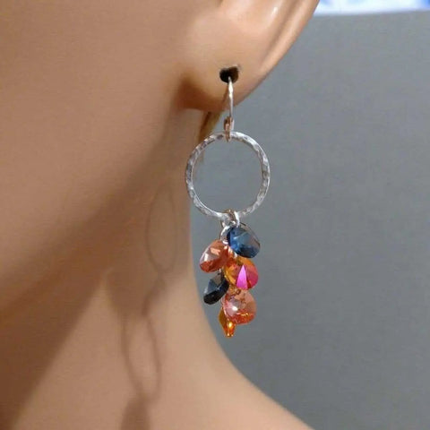 Handcrafted Silver Circle Dangle Earrings – Multi Color Crystal Drops | Made in USA Alexa Martha Designs  Earrings