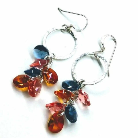 Handcrafted Silver Circle Dangle Earrings – Multi Color Crystal Drops | Made in USA Alexa Martha Designs  Earrings