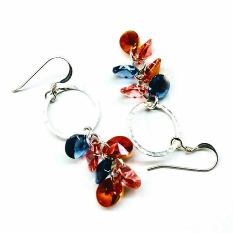 Handcrafted Silver Circle Dangle Earrings – Multi Color Crystal Drops | Made in USA Alexa Martha Designs  Earrings
