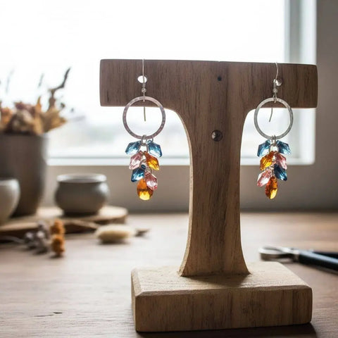 Handcrafted Silver Circle Dangle Earrings – Multi Color Crystal Drops | Made in USA Alexa Martha Designs  Earrings