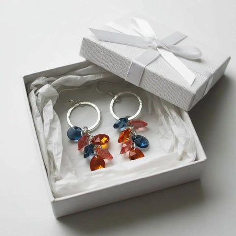 Handcrafted Silver Circle Dangle Earrings – Multi Color Crystal Drops | Made in USA Alexa Martha Designs  Earrings