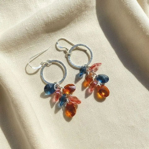 Handcrafted Silver Circle Dangle Earrings – Multi Color Crystal Drops | Made in USA Alexa Martha Designs  Earrings